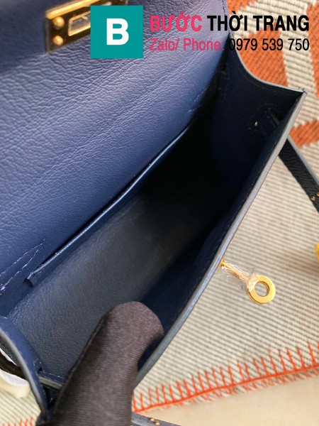  Túi xách Hermes Kelly mini siêu cấp da epsom màu xanh tím than size 19.5cm