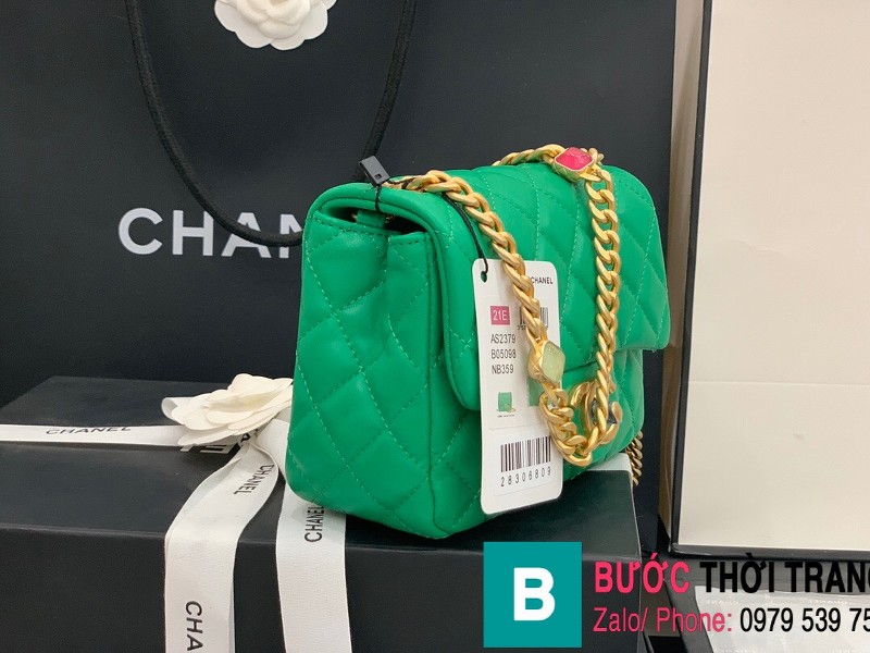 Túi đeo chéo Chanel Flap Bag siêu cấp da cừu màu xanh size 18cm AS2379