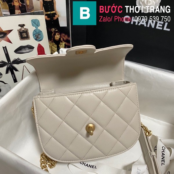 Túi xách Chanel Mini Messenger bag siêu cấp da bê màu trắng size 15cm - AS2484
