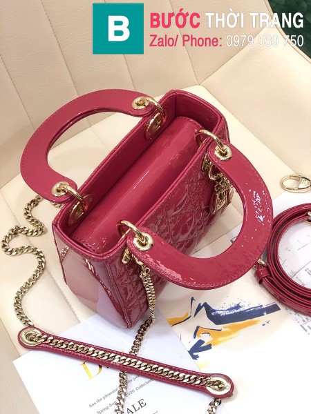 Túi xách Dior Lady bag siêu cấp da bê bóng màu đỏ size 17cm 