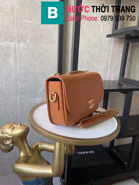 Túi xách Chanel Flap Bag with Coin Purse siêu cấp da bê màu nâu size 20.5cm - AS1094