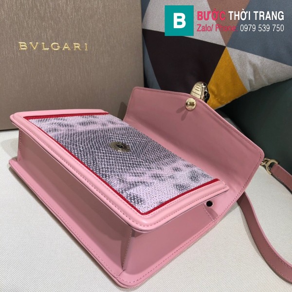 Túi xách Bvlgari Seventi Diamond Blast siêu cấp da trăn màu hồng size 24 cm 