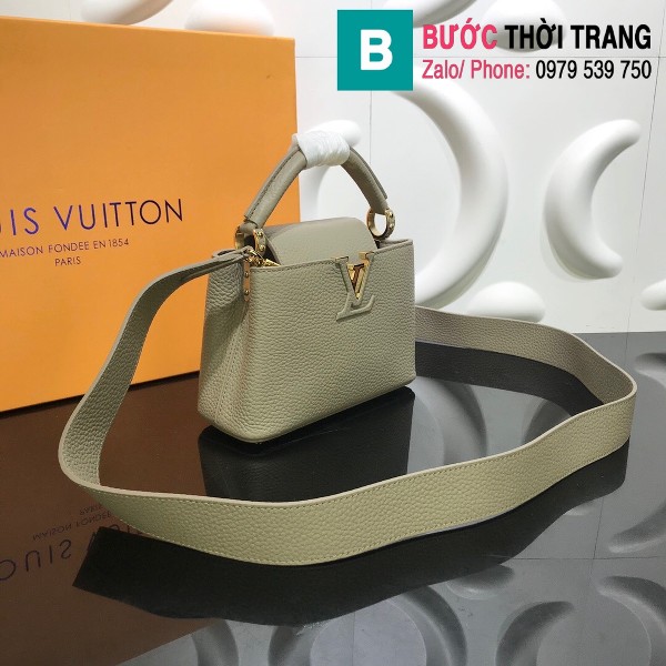 Túi xách Louis Vuitton Capucines Taurillon siêu cấp màu xám size 21 cm - M56754 