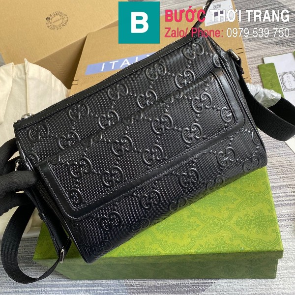 Túi xách Gucci embossed messenger bag siêu cấp da bê màu đen size 29cm - 658565