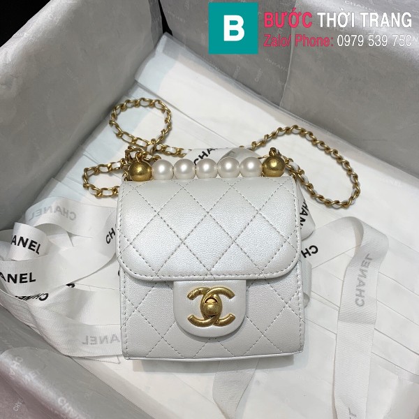 Túi xách Chanel flap bag siêu cấp da bê màu trắng size 11cm 