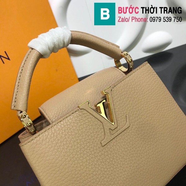 Túi xách Louis Vuitton Capucines Taurillon siêu cấp màu tan size 21 cm - M56754
