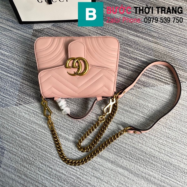 Túi xách Gucci Marmont mini top handle siêu cấp da chevron màu hồng size 21cm - 547260