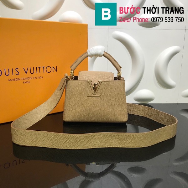 Túi xách Louis Vuitton Capucines Taurillon siêu cấp màu tan size 21 cm - M56754
