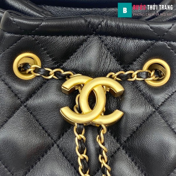 Túi xách Chanel Drawstring Bag siêu cấp màu đen size 20 cm da cừu