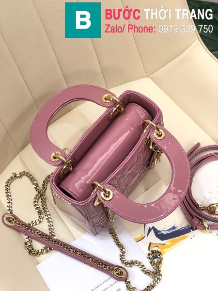 Túi xách Dior Lady bag siêu cấp da bê bóng màu hồng size 17cm 