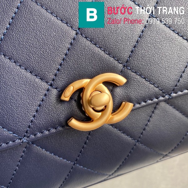 Túi xách Chanel 2020 Top Handle bag siêu cấp da bê màu xanh đen size 20 cm - AS2059