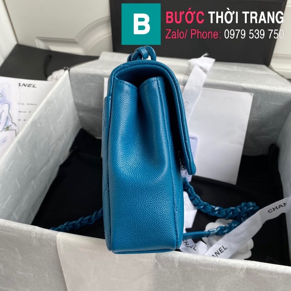 Túi xách Chanel Flap bag siêu cấp da bê màu xanh size 16.5 cm - AS2303