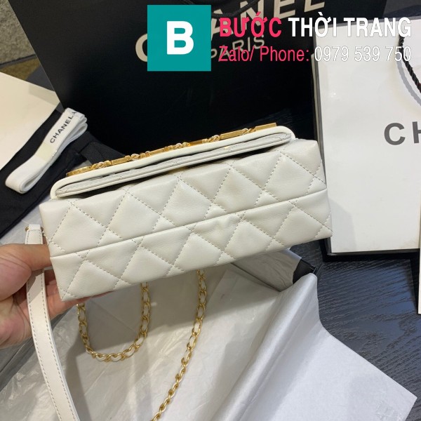 Túi xách Chanel Logo Small Flap Bag siêu cấp da bê màu trắng size 21cm - AS1490