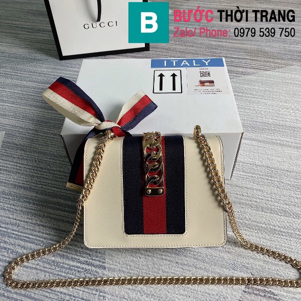 Túi Gucci Sylvie leather mini chain bag siêu cấp màu trắng size 19 cm - 431666