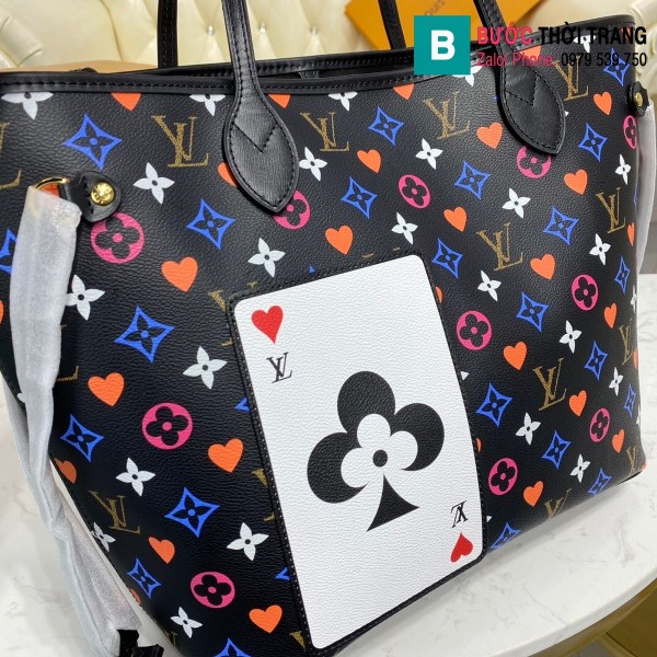 Túi xách Louis Vuitton Game on Neverfull MM siêu cấp màu đen size 31 cm - M57452