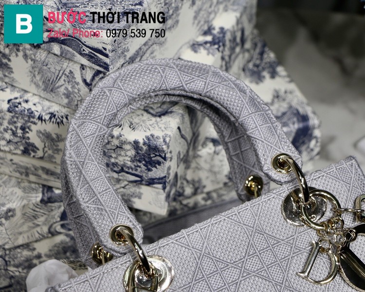 Túi xách Dior Lady D-Lite siêu cấp vải casvan màu xám size 24cm