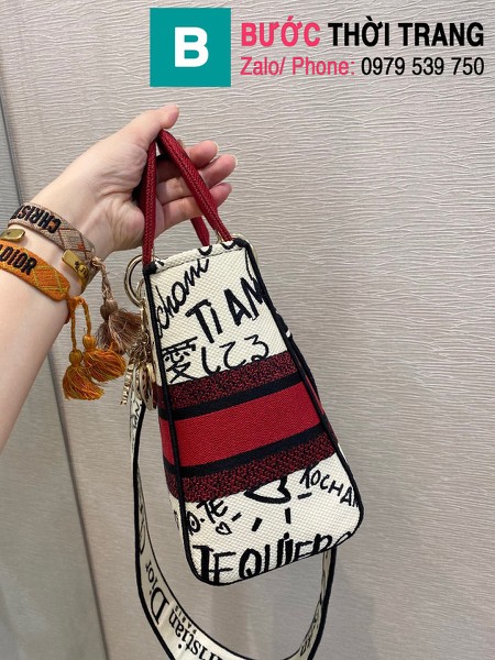 Túi xách Dior Lady siêu cấp vải casvan màu trắng đỏ size 24cm
