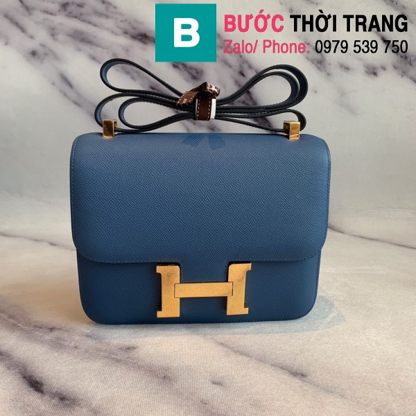 Túi xách Hermes Constance siêu cấp da epsom màu xanh e size 18cm 