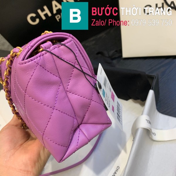 Túi xách Chanel Logo Small Flap Bag siêu cấp da bê màu tím size 21cm - AS1490