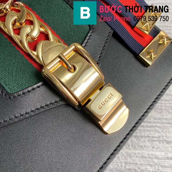 Túi Gucci Sylvie leather mini chain bag siêu cấp màu đen size 19 cm - 431666