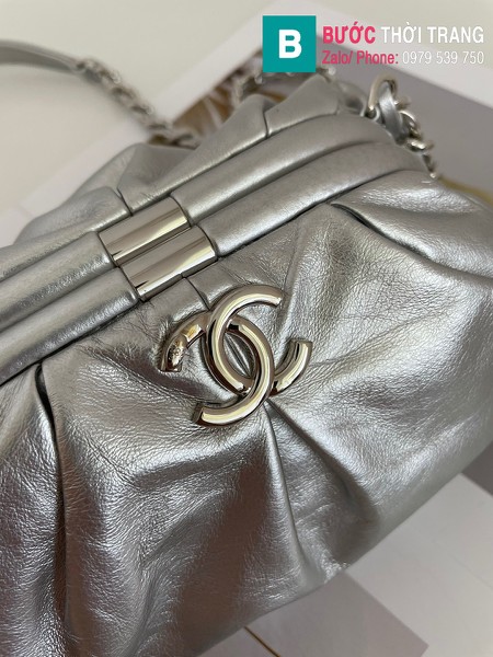 Túi xách Chanel Supple Leather Clutch with chain siêu cấp da bê màu bạc size 22cm - AS2493 
