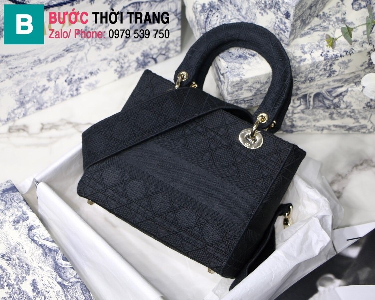 Túi xách Dior Lady D-Lite siêu cấp vải casvan màu đen size 24cm