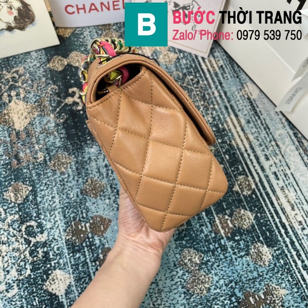 Túi đeo chéo Chanel Mini Bag siêu cấp da bê màu nâu size 19.5cm - AS2411