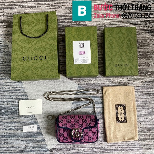 Túi xách Gucci Marmont mini siêu cấp cascan màu hồng size 16.5cm - 476433