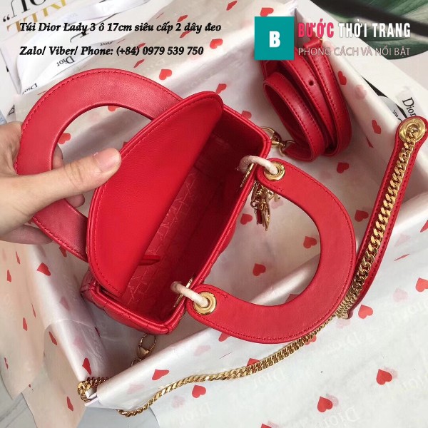 Túi Dior Lady 3 ô 17cm siêu cấp màu đỏ