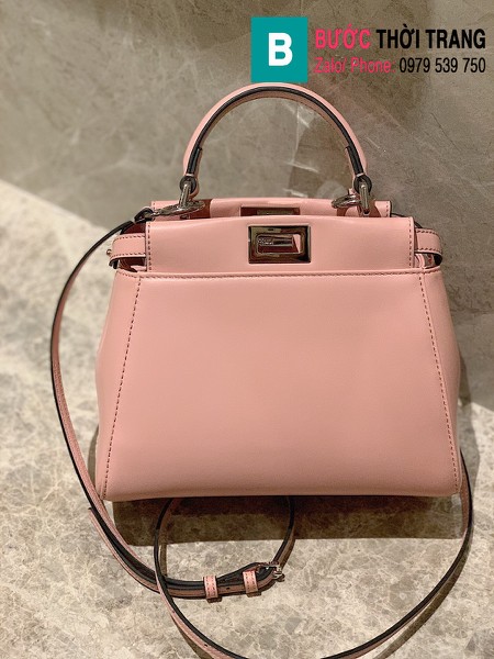 Túi xách Fendi Peekaboo iconic mini siêu cấp da nappa màu hồng size 23cm 