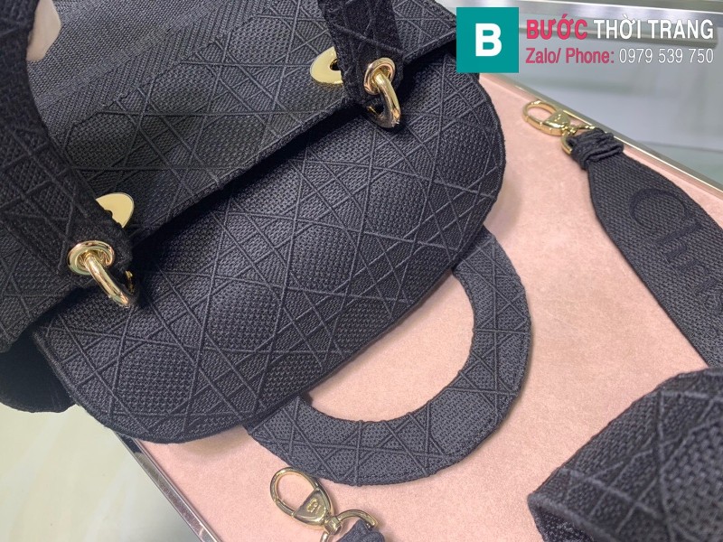 Túi xách Dior Lady vải siêu cấp màu đen size 24cm