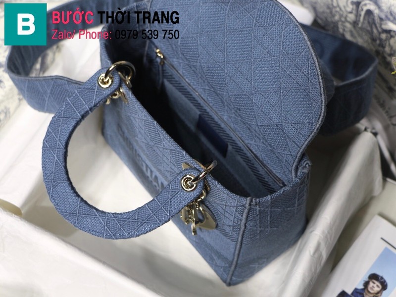 Túi xách Dior Lady D-Lite siêu cấp vải casvan màu xanh đậm size 24cm 