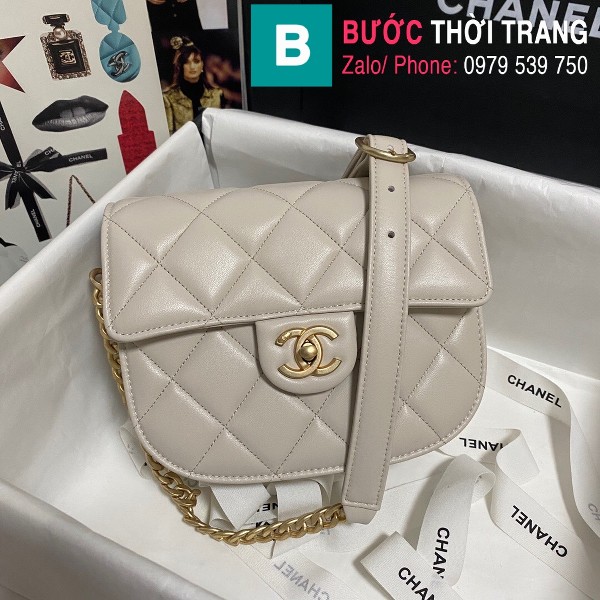 Túi xách Chanel Mini Messenger bag siêu cấp da bê màu trắng size 15cm - AS2484