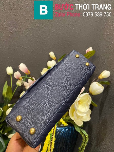 Túi xách Chanel Coco Handle Small siêu cấp da bê vân v màu xanh đen size 24 cm - A92990