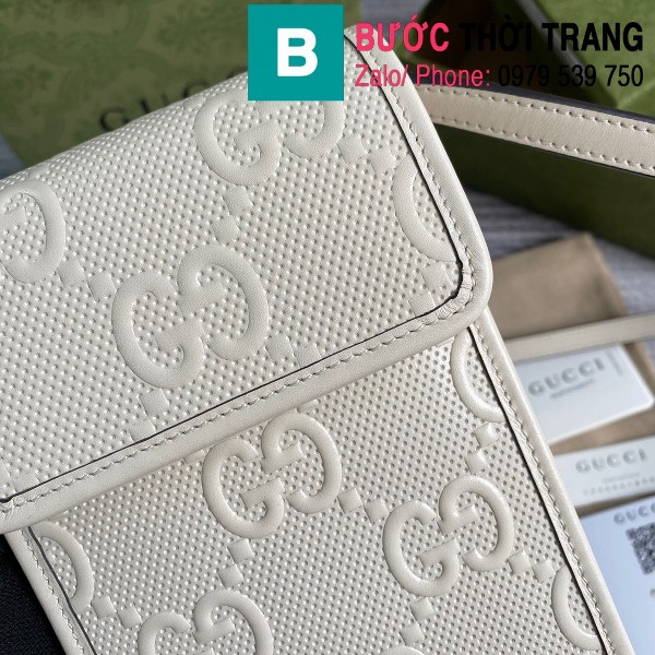 Túi xách Gucci embossed mini bag siêu cấp da nổi màu trắng size 11.5cm - 635571