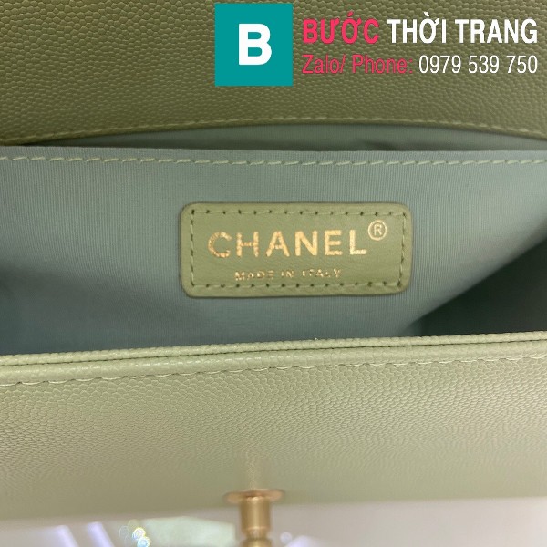 Túi xách Chanel Boy siêu cấp vân v da bê màu xanh cốm size 25cm - 67086