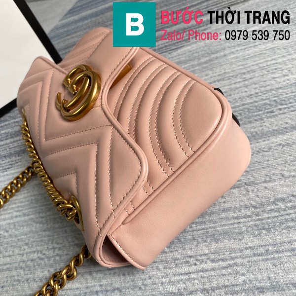 Túi xách Gucci Marmont matelassé mini bag siêu cấp màu hồng size 22 cm - 446744