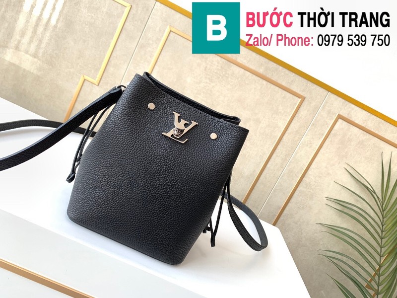 Túi xách LV Louis Vuitton Nano Lockme Bucket siêu cấp da bê màu đen size 13.5cm - M68709 