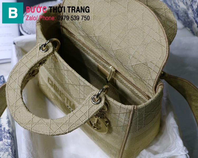 Túi xách Dior Lady D-Lite siêu cấp vải casvan màu xám size 24cm 