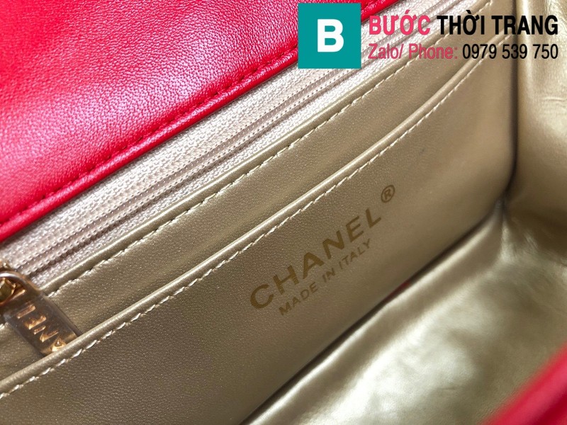 Túi xách Chanel Bag siêu cấp nắp gập mini da cừu màu đỏ  size 17 cm - 1786