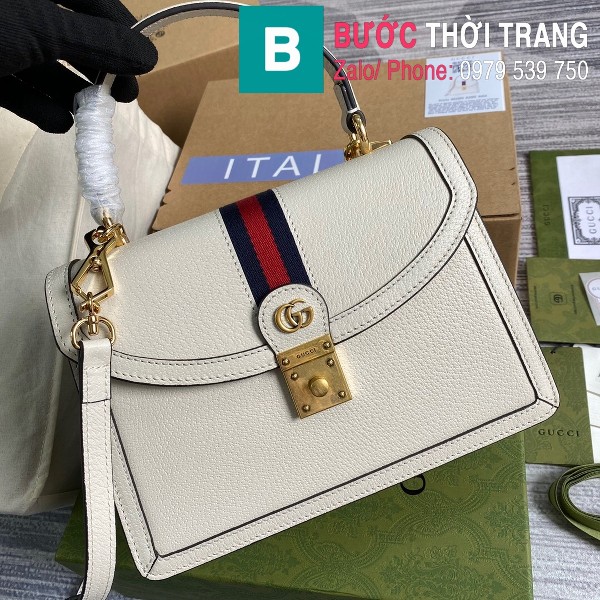 Túi xách Gucci Ophidia small top handle bag siêu cấp da bê màu trắng size 25cm - 651055