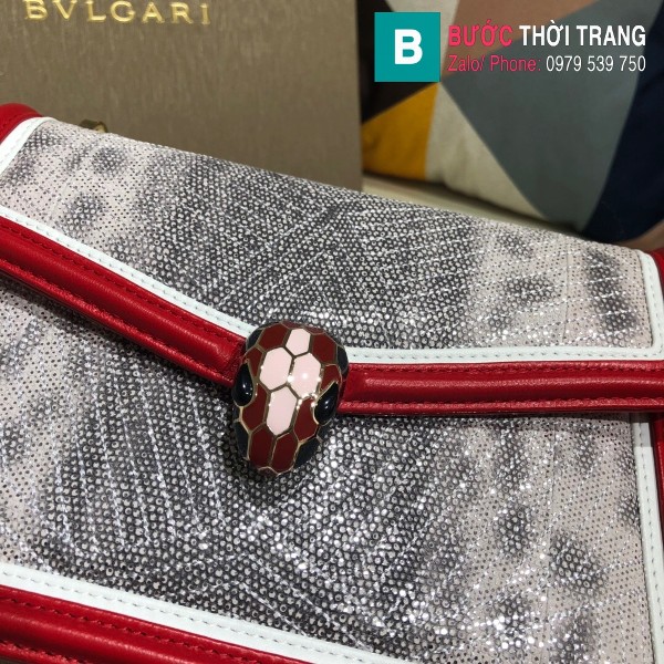 Túi xách Bvlgari Seventi Diamond Blast siêu cấp da trăn màu đỏ size 24 cm
