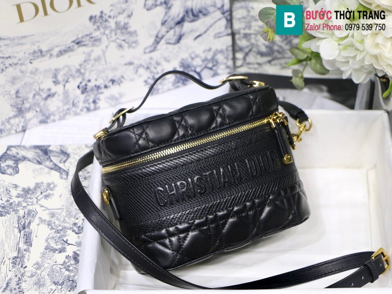 Túi xách Dior Travel vanity case siêu cấp đen cừu màu đen size 18.5cm