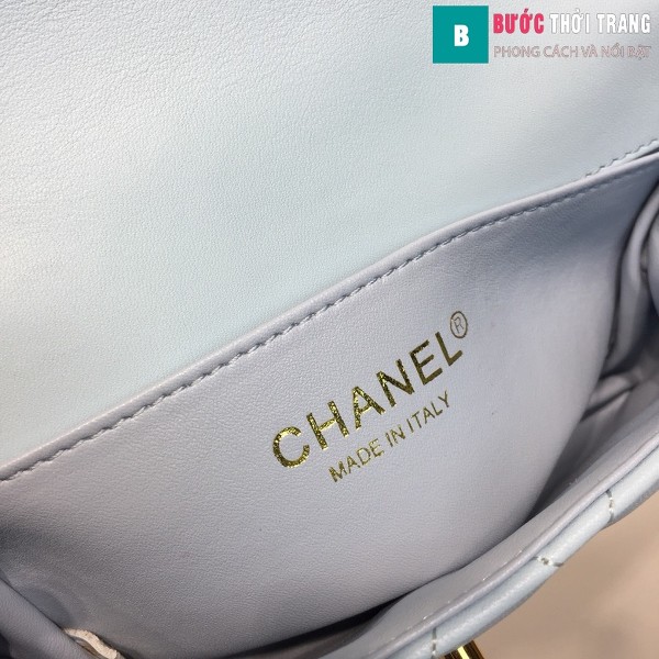 Túi xách đeo bụng Chanel siêu cấp màu xanh da bê size 17cm