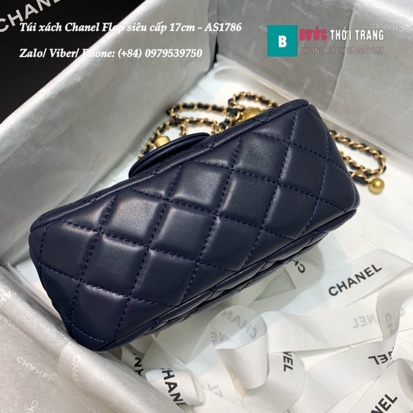 Túi Xách Chanel Flap Bag siêu cấp da cừu màu xanh đen size 17cm - AS1786
