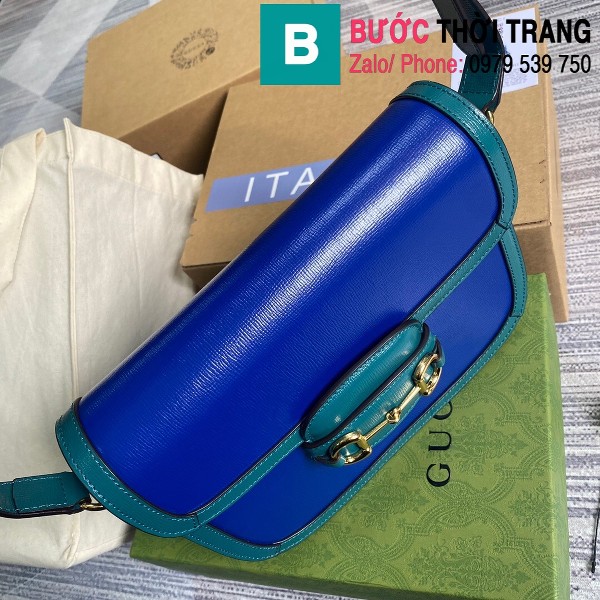 Túi xách Gucci Horsebit 1955 shoulder bag siêu cấp da bê màu xanh đậm size 25cm - 602204 