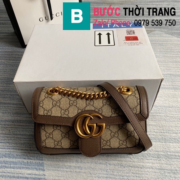 Túi xách Gucci Marmont matelasé mini bag siêu cấp viền nâu size 22cm - 446744