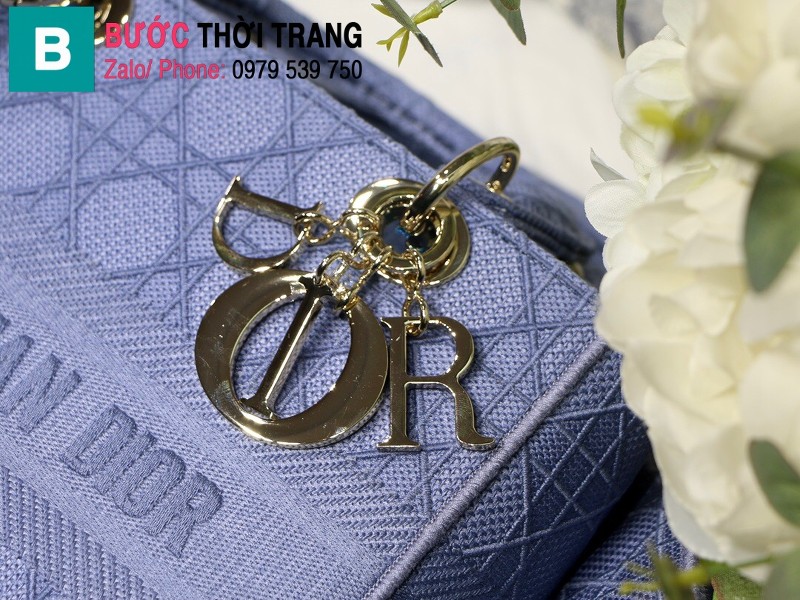 Túi xách Dior Lady D-Lite siêu cấp vải casvan màu xanh nhạt size 24cm 