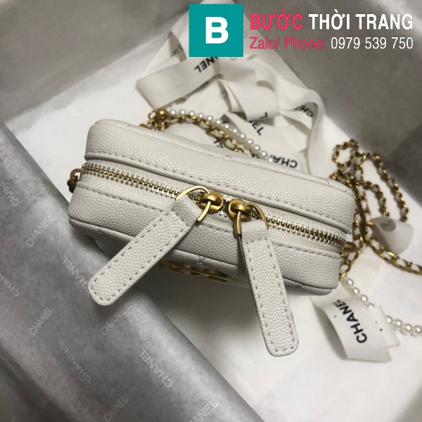 Túi đeo chéo Chanel mini siêu cấp da bê màu trắng size 11cm - AS2853