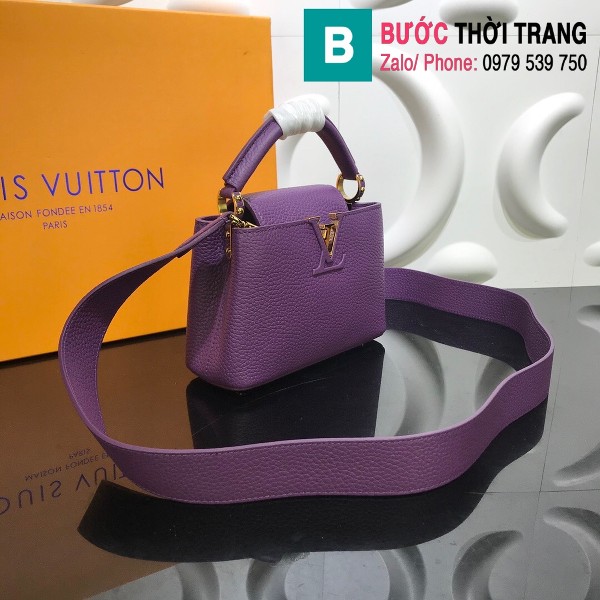Túi xách Louis Vuitton Capucines Taurillon siêu cấp màu tím size 21 cm - M56071